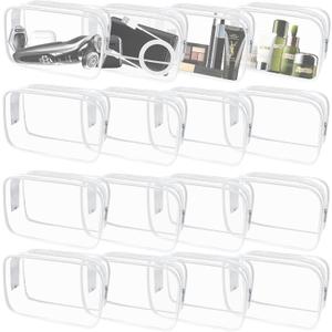 16 Pieces Clear Makeup Bags Bulk, TSA Approved Toiletry Bag for Travel, PVC Waterproof Cosmetic Pouches Clear Pouch with Zipper for Men and Women Carry-on Travel Essentials Cosmetic Bags (White-M) (EXP 09/21/35)