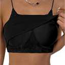 OYOANGLE Women's Sparkly Sequin Crop Cami Top Spaghetti Strap Padded Tops Ring Linked Cutout Camisole, L