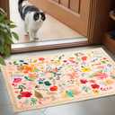 Boho Floral Entryway Rug 2x3, Washable Small Mat for Bathroom and Kitchen, Non Slip Front Door Mat Indoor Entrance, Vintage Style Flower Mat with Rubber Backing, Soft Area Rug for Entry Way (Beige)
