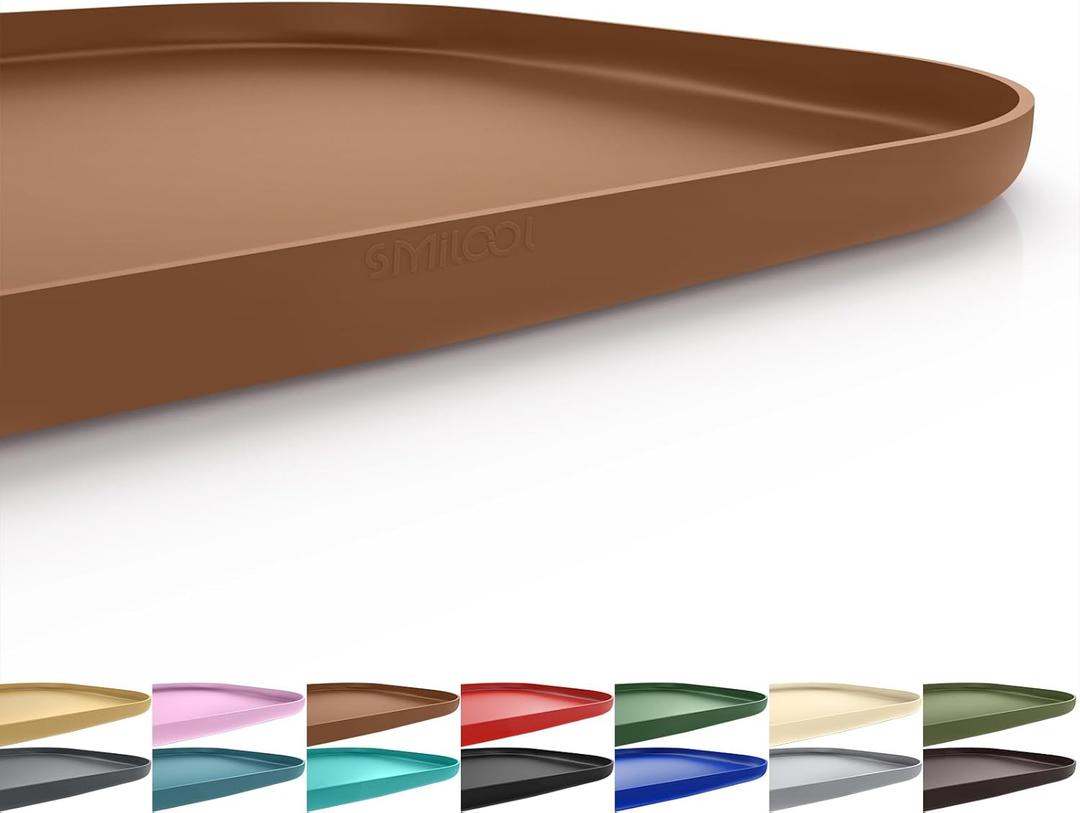 Silicone Pet Feeding Mat with Raised Edge for Food and Water, Dog Bowl Mats, Cat Bowls Placemat with High Lip for Floor Waterproof, Rubber Tray for Cats and Dogs 22 x 14 x0.8 Brown