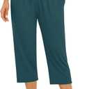 UEU Women's Capri Pants Summer Loose Yoga Pants Comfy Workout Cropprd Pants with Pockets (X-Large, Malachite Green)