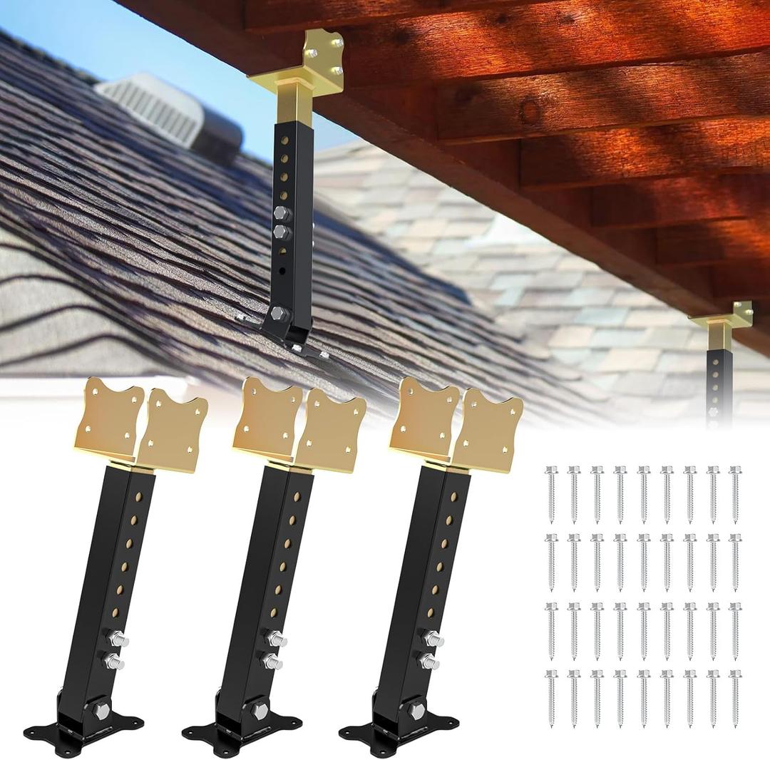 3 Pack Roof Riser Brackets Kit for Patio Pergola Adjustable Saddle Stainless Steel Roof Riser Heavy Duty Pergola Roof Beam Mount Brackets for Gazebo Roof Patio Cover (Black Gold)
