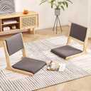 Tiita Floor Chair with Back Support, Foldable Meditation Tatami Chairs, Backrest Chair with Cushion, Living Room Chair Seat 2 Pack, Wood Dark Grey