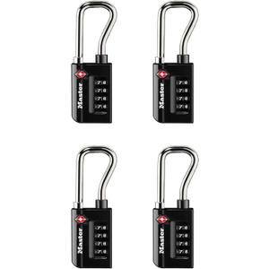 Master Lock Padlock, Set Your Own Combination TSA Accepted Luggage Lock, 1-5/16 in. Wide, Black, 4 pk, 4696EC4