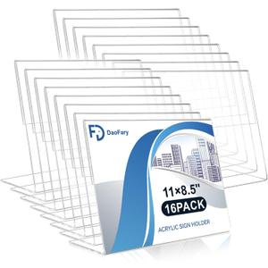 Daofary Acrylic Sign Holder 8.5 x 11, 12 Pack L Shape Clear Plastic Display Stand, Slanted Back Picture Frame Menu Flyer Paper Display Stand up Table Top Sign Holders for Restaurant, Office and School