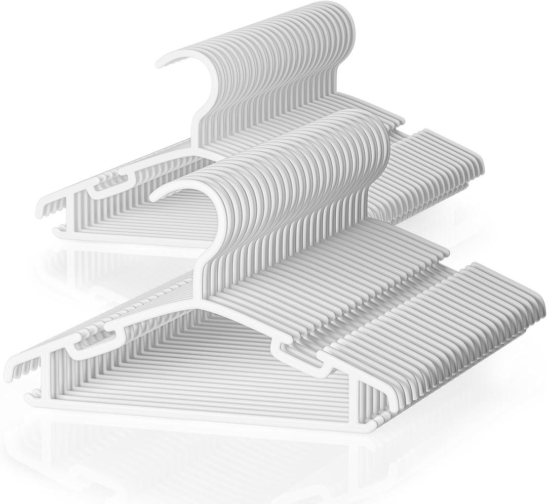 Kids Plastic Hangers, Baby Clothes Hangers for Closet 50 Packs Non-Slip Toddler Hangers for Infant Child Clothing, Small Children, for Pants Coats Skirts (White)