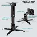 Projector Ceiling Mount with Extension Pole, Wall Projector Mount Height Adjustable, 3-in-1 Bracket for Most Projectors,Video, 44lb, Home & Office Installation (Black)
