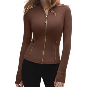 SUUKSESS Women Golden Full Zip Up Workout Cropped Jackets Lightweight Athletic Yoga Tops M