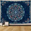 Fowocu Boho Floral Mandala Tapestry Wall Hanging Blue Bohemian Flower Medallion Tapestry Aesthetic Vintage Navy Hippie Indian Small Tapestries for Bedroom Living Room Dorm Decor 48 x 36 Inch