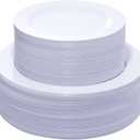 KIRE 120PCS White Plastic Plates - Heavy Duty White Disposable Plates for Party/Wedding - Include 60Pieces 10.25inch Dinner Plates - 60Pieces 7.5inch Dessert/Salad Plates