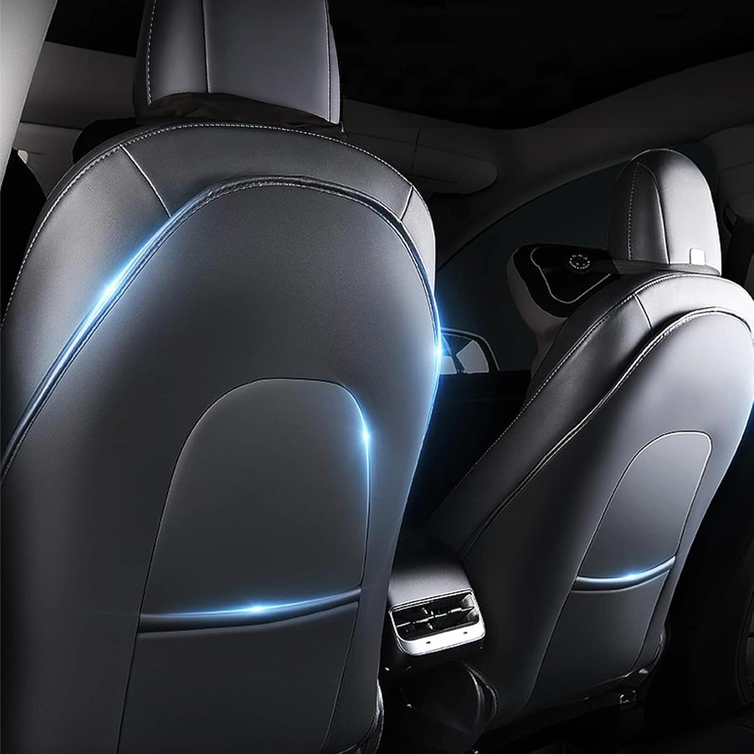 For Tesla Model Y 3 S X (Juniper & Highland Included) Seat Back Kick Protectors for Kids Kick Mats Leather Back Seat Cover Protect from Mud, Stains, Scratches, Set of 2 for Tesla Accessories