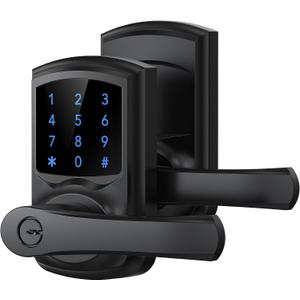 Signstek Keyless Entry Door Lock with Handle, Digital Keypad Door Knob, Smart Electronic Lock with Code, Touchscreen, Auto-Locking, Matte Black