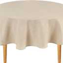 Hiasan Round Linen Tablecloth 45 Inch - Wrinkle and Stain Resistant Washable Polyester Fabric Table Cloth for Dining Room Kitchen Party, Beige