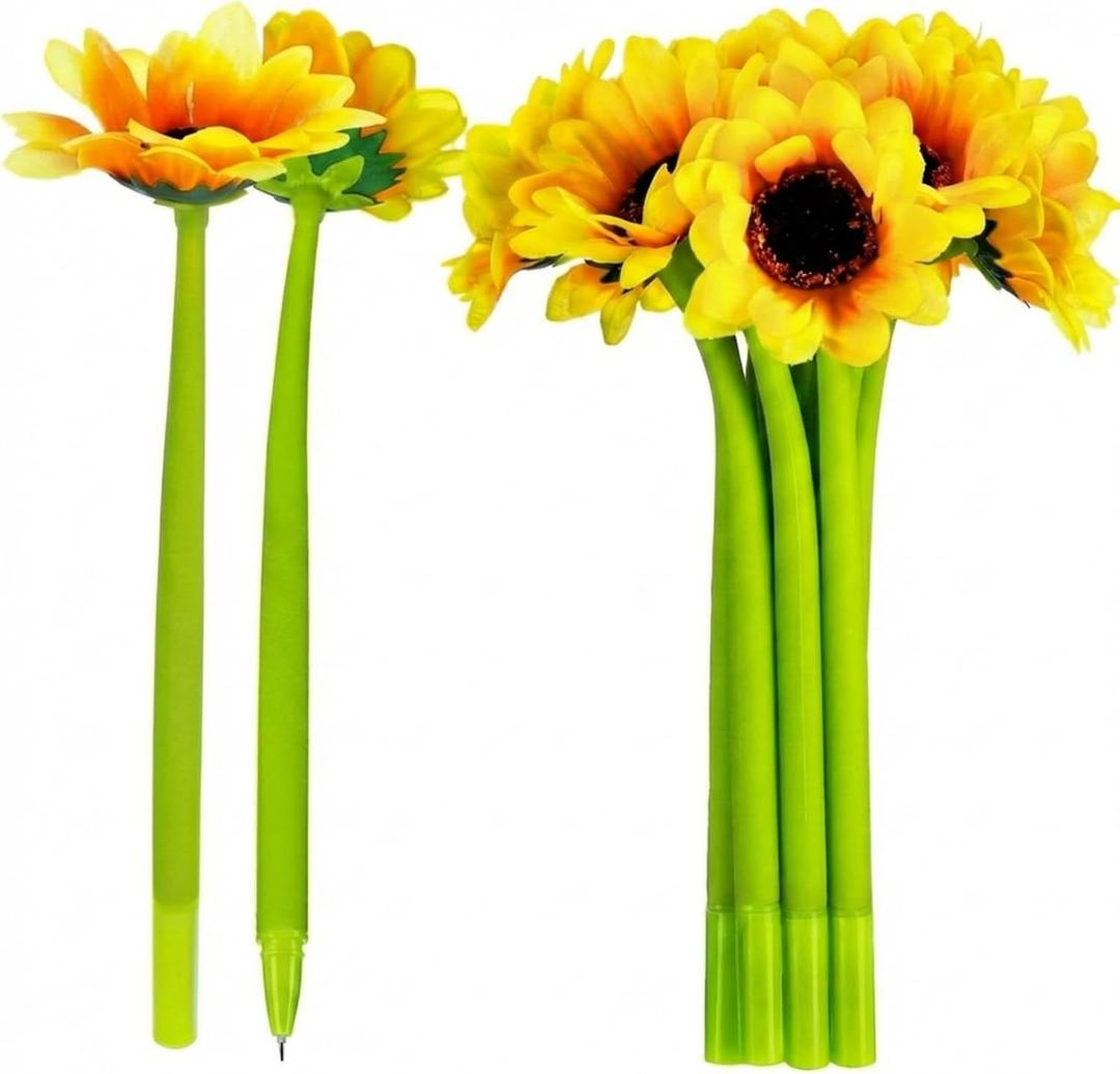 Outus 12 Pcs Sunflower Pens Bulk Gifts for Women Ot Month Mother's Day Appreciation Creative Artificial Yellow Flower Gel Ink Desk Accessories Office Decor Floral Writing 0.5 mm Ballpoint Party Favor
