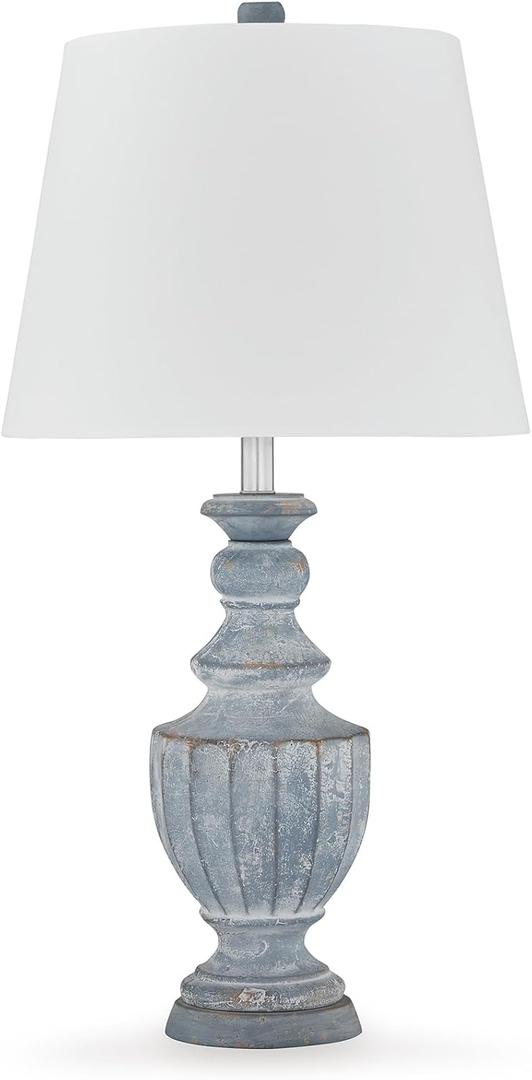 Signature Design by Ashley Cylerick Vintage Terra Cotta and Wood Table Lamp with 3-Way Switch, Blue