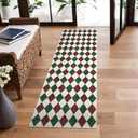 LIVEBOX Checkered Runner Rug, 2x6 Washable Kitchen Bathroom Runner Rug, Modern Laundry Room Carpet Runners, Christmas Plaid Soft Non Slip Indoor Runners for Entryway Bathroom Bedroom Laundry (Berry Red/Pine Green)