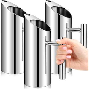 3 Pack Stainless Steel Water Pitcher 35 oz / 1 L Modern Metal Pitcher with Ice Guard Silver Carafe Drink with Handle or Iced Hot Drink Tea Juice Coffee Beer