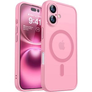CANSHN Magnetic for iPhone 16 Case, Upgraded [Full Camera Protection] [Compatible with Magsafe] [Translucent Matte] Shockproof Protective Phone Case for iPhone 16 - Pink
