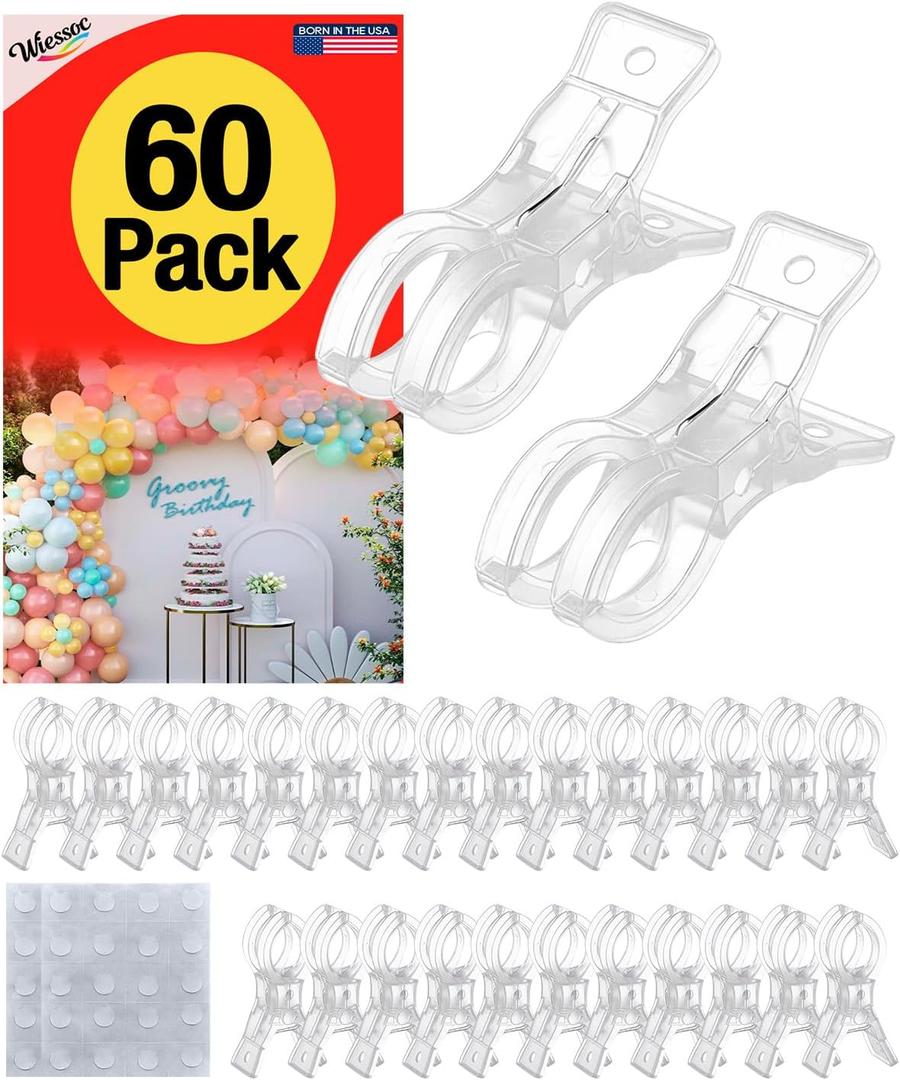 60 Pack Large Balloon Arch Clips, Transparent Backdrop Stand Clamps for Party Decor, Crafts, Woodworking & Photography