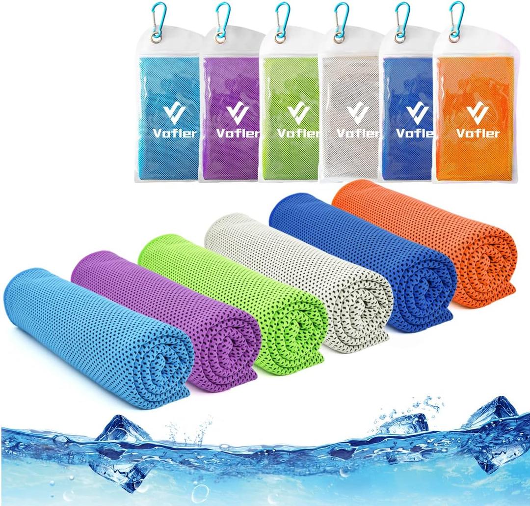 Cooling Towel,Vofler [6 Pack] Cool Towels Microfiber Chilly Ice Cold Head Band Bandana Neck Wrap (40"x 12") for Athlete Men Women Youth Kids Dogs Yoga Outdoor Golf Running Hiking Sports Camping Travel (Blue/Purple/Green/Gray/Dark Blue/Orange)