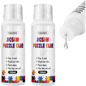 YAKAMOZ Jigsaw Puzzle Glue with Sponge Head for Adults Clear Water-Soluble Craft Glue Quick Dry for 1000/1500/3000 Pieces of Puzzle, 120 ML