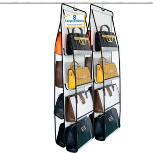 purse organizer, 2Pack, purse organizer for closet,NEW improved Larger, purse storage, Heavy Duty Hooks,handbag organizer, Space-Saving Design, closet organizer, Visibility, White/Black