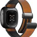 Magnetic Leather Bands Compatible with Fitbit Versa 4/Versa 3/Sense 2/Sense, Magnetic Clasp Wristband Accessory, Adjustable Soft Replacement SmartWatch Strap for Men and Women