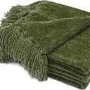 RECYCO Throw Blanket Soft Cozy Chenille Throw Blanket with Fringe Tassel for Couch Sofa Chair Bed Living Room Gift (Loden Green, 50'' x 60'')