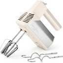 Hand Mixer Electric Handheld, 5-Speed 200W Electric Mixer with Stainless Steel Beaters, Dough Hooks, Portable Hand Mixer, WESTCOOKAID Turbo Ultra Power+ Eject Button for Cakes Eggs, Beige