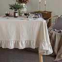 GLORY SEASON Retro Farmhouse Ruffle Tablecloth Cotton Flounces Trim Washable Table Cover Tablecloths for Rectangle Table Baby Shower Kitchen Party Wedding Decor,White, 60''x102''