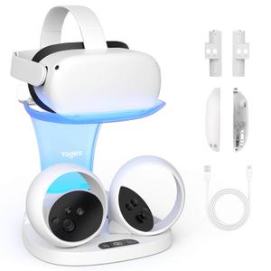 YOGES Charging Dock for Meta Quest 2, Fast Charging Station for Oculus Quest 2 & Controllers with 2 Rechargeable Batteries, VR Charging Stand Accessories for Quest 2, Support Elite Strap (Pure White)