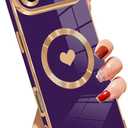 SAKUULO Case for iPhone Air Cute Plating Case[Compatible with Magsafe] for Women Girls Electroplated Heart Soft TPU Shockproof Camera Protection Bumper Cover for iPhone Air 6.5",Purple