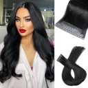 Human Hair Extensions Micro Ring PU Hair Extension Glueless Remy Human Hair Extensions with Holes Natural Black Invisible Skin Weft Tape in Hair Extension for Women (35g 4Pcs,18 Inch) (1B)