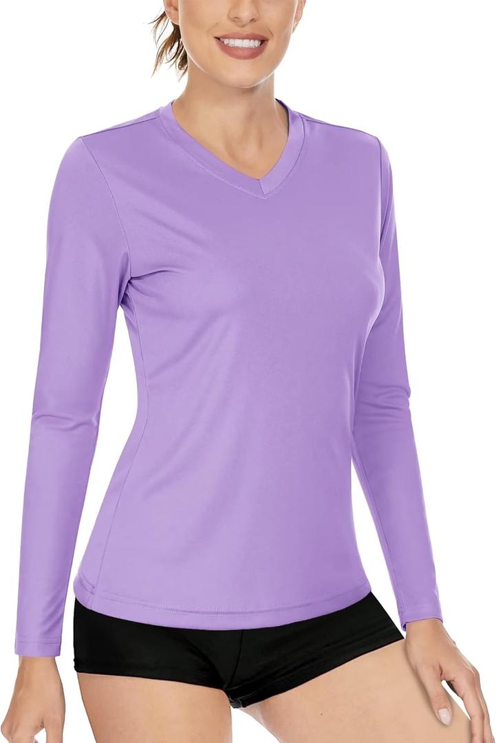 Boladeci Women's Swim Shirts Long Sleeve V Neck T Shirts UPF 50+ Sun Protection Quick Dry Rash Guard (Large)