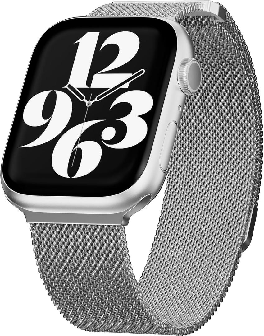 MAGEASY Milanese Band for Apple Watch Series 11, Ultra 3, SE3 - Magnetic iWatch Bands for Women, Strong Magnets | for 44mm 45mm 46mm 49mm Apple Watch 1-7/8/9/10/11/SE2/SE3/Ultra2/Ultra3 (Silver)
