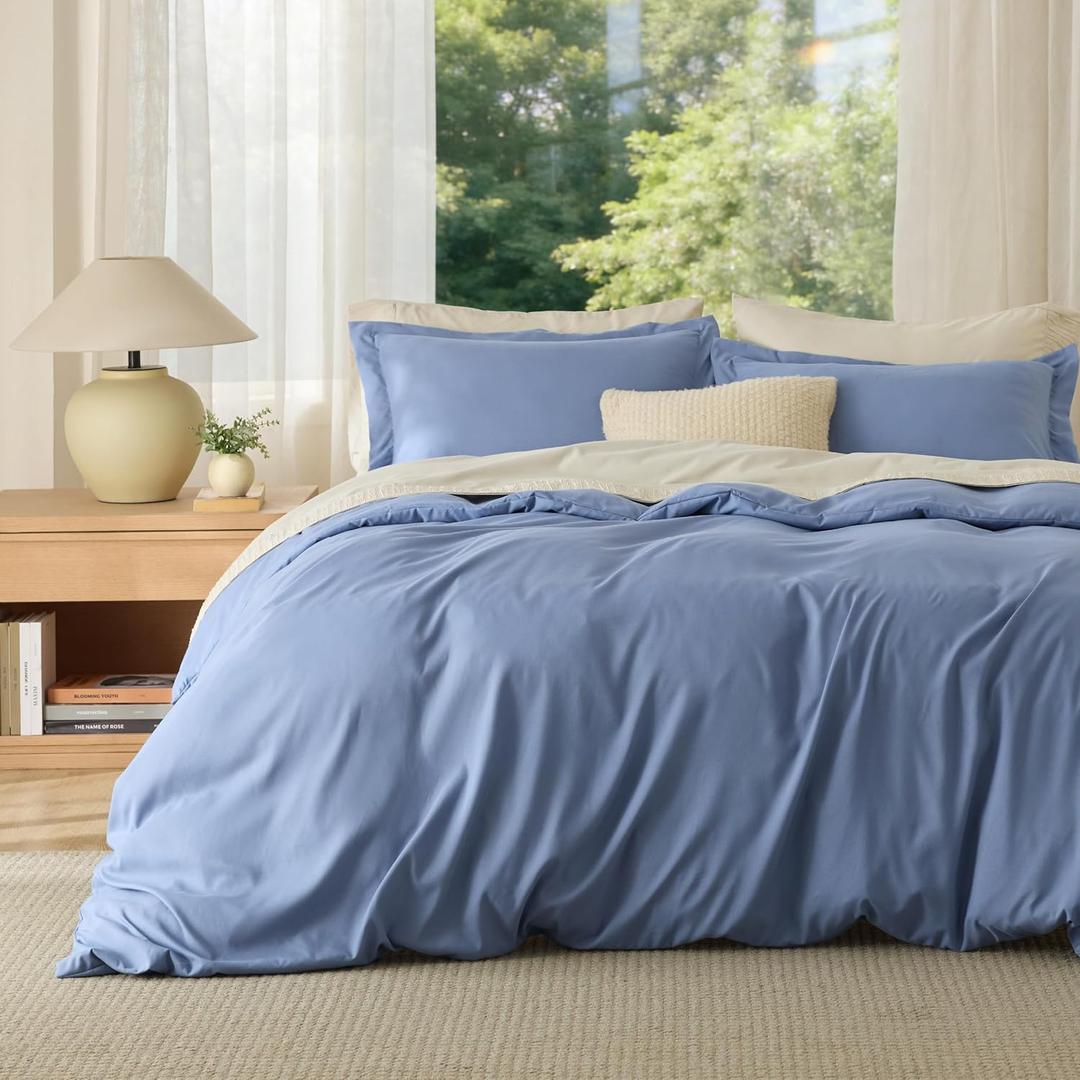 Bedsure Duvet Cover Queen Size - Soft Double Brushed Bedding Set for Kids & Adults, Zipper Closure, 3 Pieces, Includes 1 Duvet Cover (90"x90") & 2 Pillow Shams, NO Comforter, Slate Blue