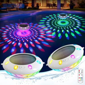 Floating Pool Lights w/Remote, 6.5" Top to Bottom Dynamic Color Changing Solar Pool Lights that Float, IP68 Waterproof Solar Floating Light for Inground Above Ground Pools Garden Decor(2)