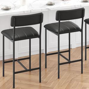 Garvee Bar Stools Set of 2, Upholstered Counter Height Bar Stool with Backrest and Footrest, Wider Seat, Kitchen Barstools for Kitchen Island, Dining Room, Easy Assembly, Black