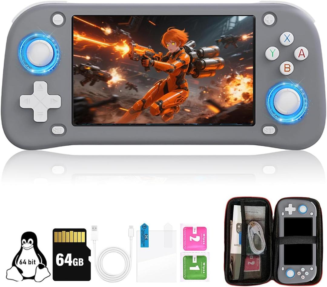 XF43 Retro Handheld Game Console - 4.3" IPS Screen, 3000mAh Battery - 64GB TF Card with 18,000+ Games - 30+ Emulators, Linux OS - Portable Case Included (Gray*64Gb)