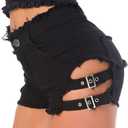 Women's High Waist Denim Shorts Sexy Gothic Punk Dance Shorts Metal Buckle Short Pants, Large, Black-648