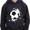 NEW 8-14Y Boys Soccer Hoodie Graphic Pullover Sweatshirt for Sports Fans (12 Years, Black)