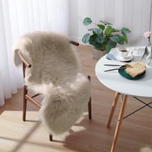 Small Faux Fur Rug 2x4 ft Ultra Soft Sheepskin Rug Chair Sofa Cover Seat Pad, Beige Fluffy Shag Rug for Bedroom Nursery Kids Room, Luxury Shaggy Rug Fuzzy Plush Floor Carpets