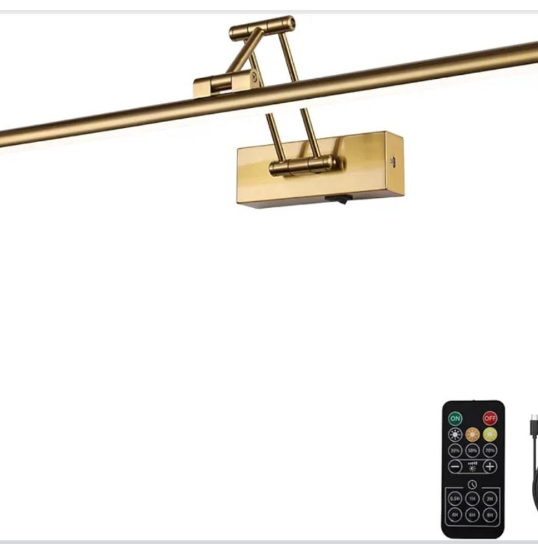 Picture Light Battery Operated with Remote LED Dimmable Picture Light for Paintings, Brass Rechargeable 24 inch Battery Operated Wall Sconce for Art Lighting Gallery Portrait Artwork