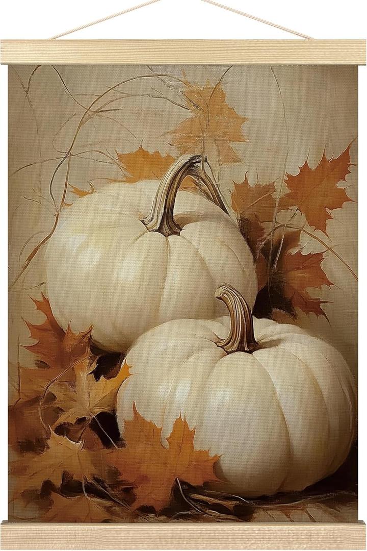 BCUANGD Vintage Fall Wall Art - Autumn Wall Decor Poster Hanger with Wood Frames, Retro Pumpkin Maple Leaf Wall Hanging Canvas Decor for Farmhouse Home Bedroom, 12x16 Inches