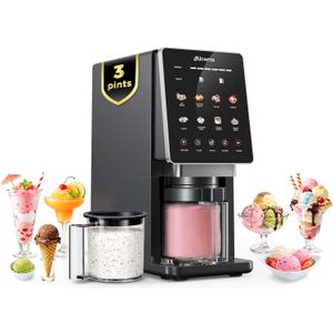 Alcarin Ice Cream Maker with 3 Pints(Not Freezer) Homemade Slushie Gelato Yogurt Sorbet Frozen Treat Machine 10 Pre-set Program Respin & Mix-in