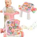 Baby Push Walker 3 in 1 Sit-to-Stand Learning Walker with Wheels KidsMultiple Educational Activity Center Music Learning Toy Gift for Infant Boys Girls (Pink)