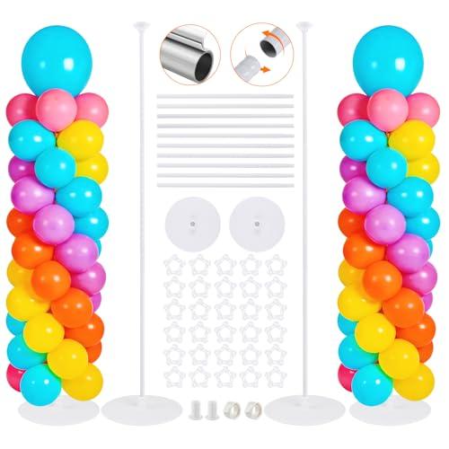 Balloon Stand Kit Set of 2, 7FT Metal Balloon Pillars Stand with Base, Reusable Balloon Columns for Birthday, Wedding, Baby Shower, Graduation Party Decorations