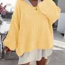 Saodimallsu Womens Oversized V Neck Sweaters Chunky Knit Lantern Long Sleeve Fall Winter Slouchy Tunic Sweater Tops (Yellow, L)