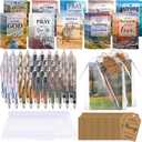 200 Pcs Christian Gift Sets Christmas Church Bible Verse Bulk 50 Scripture Notebooks Gift 50 Ballpoint Pens 50 Thanks Tags 50 Organza Bags for Women Christian Party Gifts(Bright Color,Scenery)