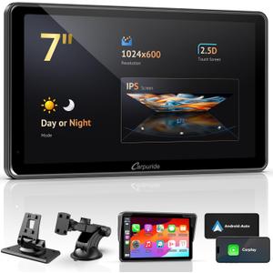 CARPURIDE 7 Inch Carplay Screen for CarWired/Wireless CarPlay Screen for Apple CarPlay & Android Auto, Mirror, Siri, Bluetooth, Navigation, External MIC Port, TF Card/USB Playback